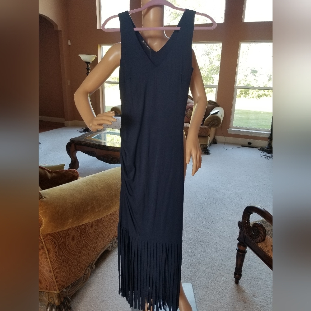 INC Sleeveless Knit Navy Blue Dress with Carwash Hem (Size Medium)